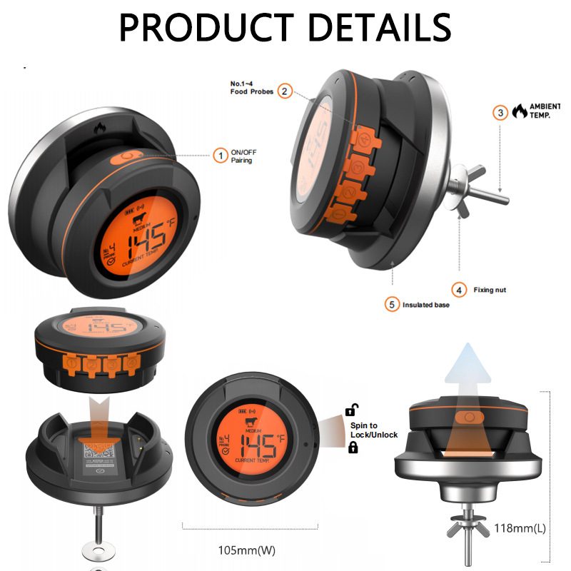 ceramic kamado bbq grill accessories wireless Bluetooth wireless thermometer supplier-2
