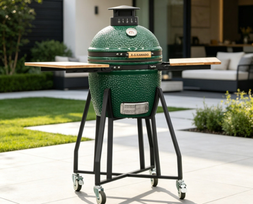 16 Inch Tabletop Hammered green Portable Kamado Grill With Wooden Handles charcoal oven supplier 16 Inch Tabletop Hammered green Portable Kamado Grill With Wooden Handles charcoal oven supplier