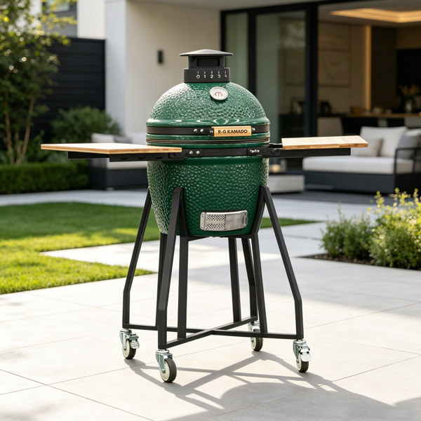 16 Inch Tabletop Hammered green Portable Kamado Grill With Wooden Handles charcoal oven supplier 16 Inch Tabletop Hammered green Portable Kamado Grill With Wooden Handles charcoal oven supplier