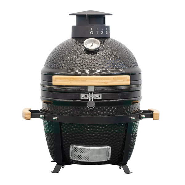 16 Inch Tabletop Hammered Black Portable Kamado Grill With Wooden Handles
