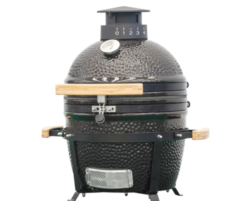 Compact 16‑inch tabletop hammered black ceramic kamado grill, portable mini design with solid wooden handles and segmented fire liner. Suitable for balcony cooking, patio leisure use, camping and small‑space outdoor barbecues supplier Compact 16‑inch tabletop hammered black ceramic kamado grill, portable mini design with solid wooden handles and segmented fire liner. Suitable for balcony cooking, patio leisure use, camping and small‑space outdoor barbecues supplier