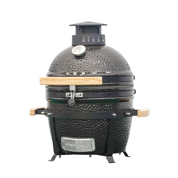 Compact 16‑inch tabletop hammered black ceramic kamado grill, portable mini design with solid wooden handles and segmented fire liner. Suitable for balcony cooking, patio leisure use, camping and small‑space outdoor barbecues supplier Compact 16‑inch tabletop hammered black ceramic kamado grill, portable mini design with solid wooden handles and segmented fire liner. Suitable for balcony cooking, patio leisure use, camping and small‑space outdoor barbecues supplier