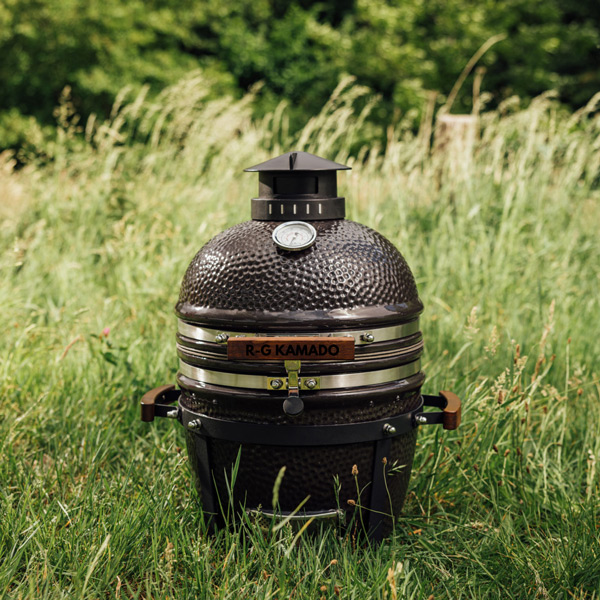 16 Inch Tabletop Kamado Grill | Compact Hammered Brown Ceramic Portable BBQ Smoker 16 Inch Tabletop Hammered Dark Brown Ceramic Kamado Grill Portable Mini Outdoor BBQ Smok