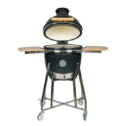 Blakc 18" Garden‑Ready Hammered Black Kamado Grill With Wooden Side Panels & Mobile stainless steel Stand factories Blakc 18" Garden‑Ready Hammered Black Kamado Grill With Wooden Side Panels & Mobile stainless steel Stand factory