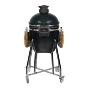Blakc 18" Garden‑Ready Hammered Black Kamado Grill With Wooden Side Panels & Mobile Stand black cart top vent factory Blakc 18" Garden‑Ready Hammered Black Kamado Grill With Wooden Side Panels & Mobile Stand black cart top vent factory