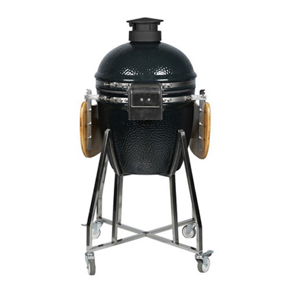 Blakc 18" Garden‑Ready Hammered Black Kamado Grill With Wooden Side Panels & Mobile Stand black cart top vent factory Blakc 18" Garden‑Ready Hammered Black Kamado Grill With Wooden Side Panels & Mobile Stand black cart top vent factory