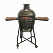 Blakc 18" Garden‑Ready Hammered Black Kamado Grill With Wooden Side Panels & Mobile Stand black cart supplier Blakc 18" Garden‑Ready Hammered Black Kamado Grill With Wooden Side Panels & Mobile Stand black cart supplier
