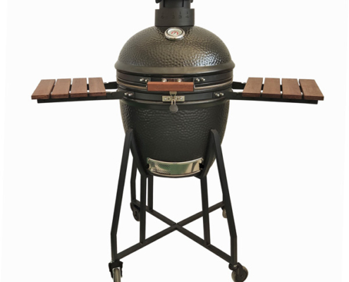 Blakc 18" Garden‑Ready Hammered Black Kamado Grill With Wooden Side Panels & Mobile Stand black cart supplier Blakc 18" Garden‑Ready Hammered Black Kamado Grill With Wooden Side Panels & Mobile Stand black cart supplier