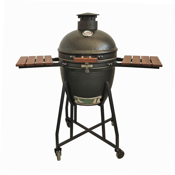 Blakc 18" Garden‑Ready Hammered Black Kamado Grill With Wooden Side Panels & Mobile Stand black cart supplier Blakc 18" Garden‑Ready Hammered Black Kamado Grill With Wooden Side Panels & Mobile Stand black cart supplier