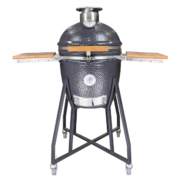 High‑End Dark Grey Moonscape Hammered Texture Ceramic Kamado Grill With Strand‑Woven Bamboo Side Shelves & Segmented Fire Liner stainless steel top vent High‑End Dark Grey Moonscape Hammered Texture Ceramic Kamado Grill With Strand‑Woven Bamboo Side Shelves & Segmented Fire Liner stainless steel top vent