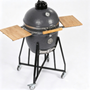 High‑End Dark Grey Moonscape Hammered Texture Ceramic Kamado Grill With Strand‑Woven Bamboo Side Shelves & Segmented Fire Liner-3 High‑End Dark Grey Moonscape Hammered Texture Ceramic Kamado Grill With Strand‑Woven Bamboo Side Shelves & Segmented Fire Liner-3