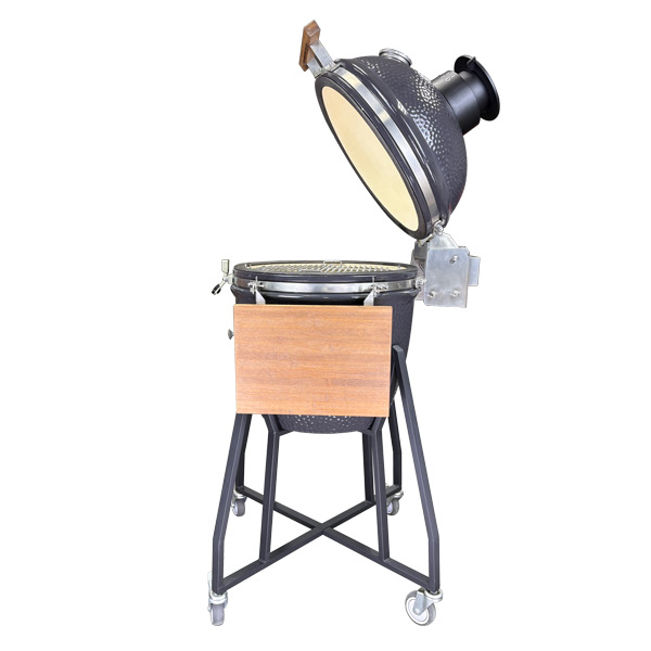 High‑End Dark Grey Moonscape Hammered Texture Ceramic Kamado Grill With Strand‑Woven Bamboo Side Shelves & Segmented Fire Liner-1 High‑End Dark Grey Moonscape Hammered Texture Ceramic Kamado Grill With Strand‑Woven Bamboo Side Shelves & Segmented Fire Liner-1