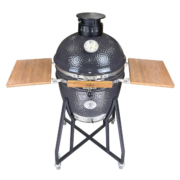 High‑End Dark Grey Moonscape Hammered Texture Ceramic Kamado Grill With Strand‑Woven Bamboo Side Shelves & Segmented Fire Liner High‑End Dark Grey Moonscape Hammered Texture Ceramic Kamado Grill With Strand‑Woven Bamboo Side Shelves & Segmented Fire Liner