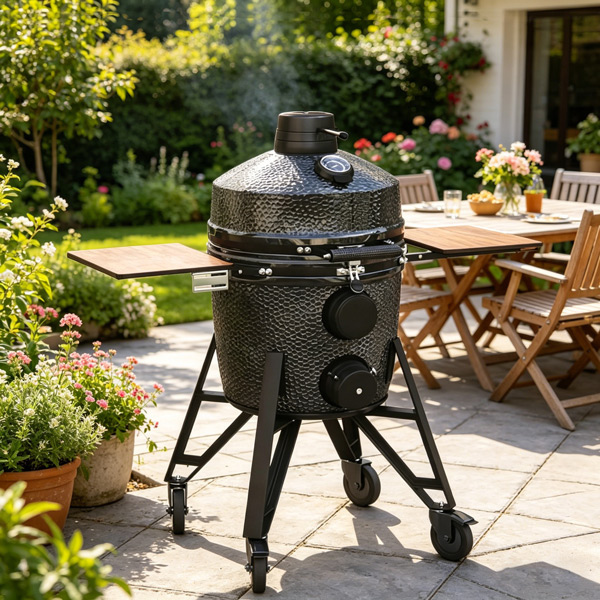 Household 24 inch kamado egg grill, easy moving charcoal smoker perfect for garden, patio and family gathering