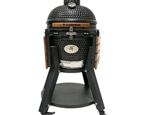 18 Inch Black Honeycomb Texture Kamado Grill With Wooden Side Panels & Wheeled quality Stand